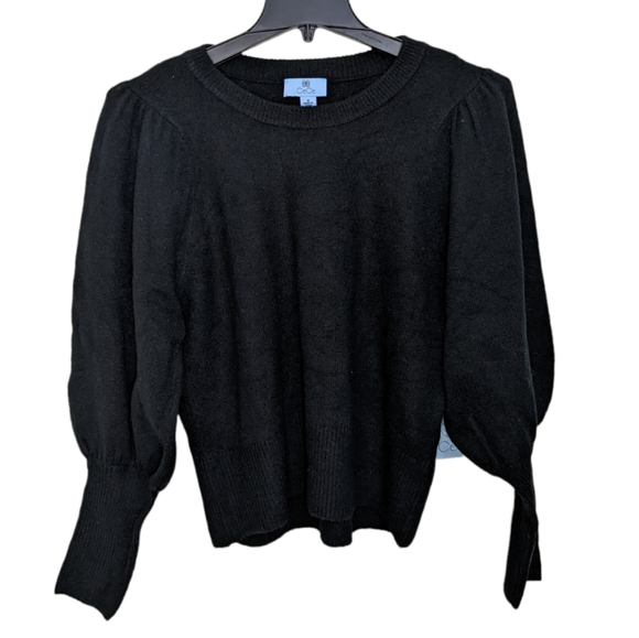 CeCe Sweaters - CeCe Puff Sleeve Crewneck Sweater Black M New With Tags